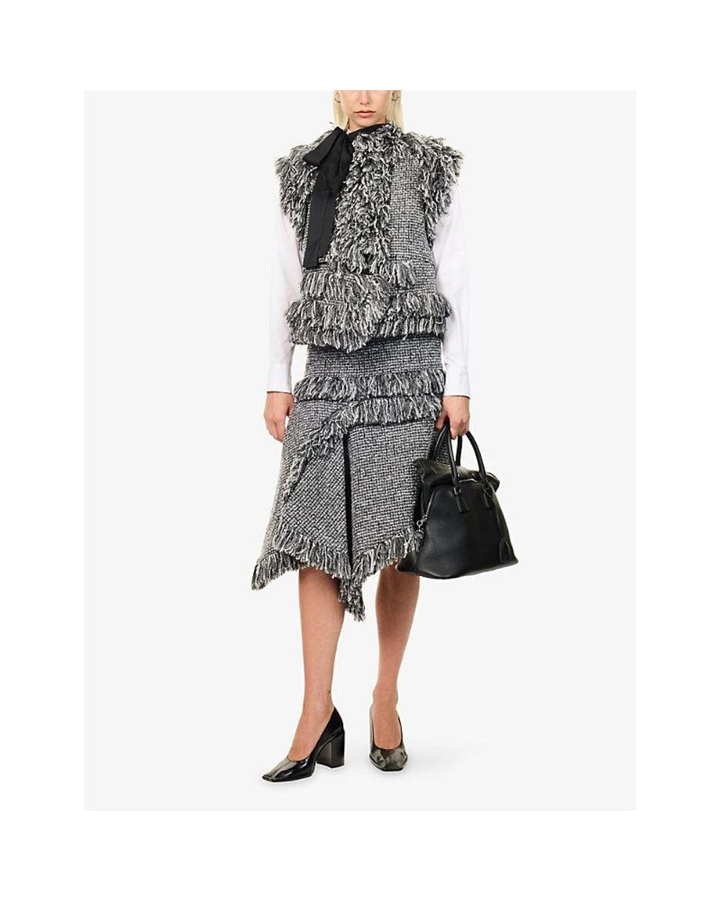 Sacai Gray Tweed Wool-Blend Vest