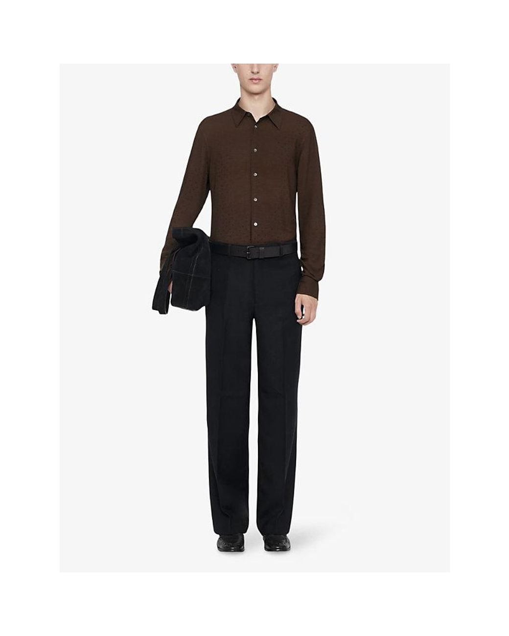 AllSaints Brown Fade Polka-Dot Long-Sleeve Cotton Shirt for men