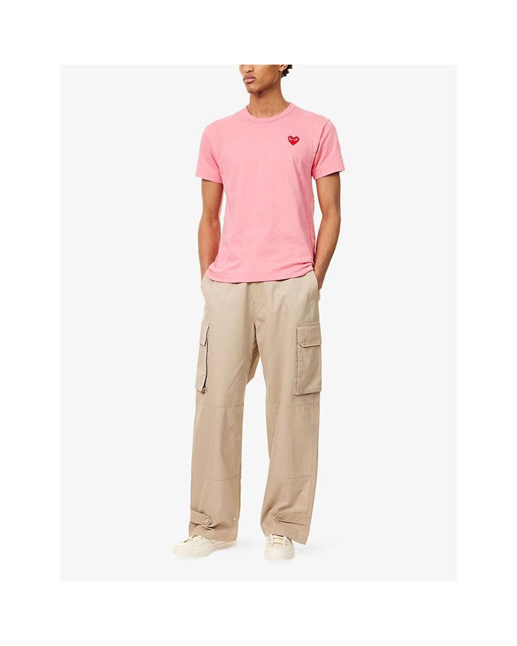 COMME DES GARÇONS PLAY Pink Embroidered-Logo Cotton T-Shirt for men