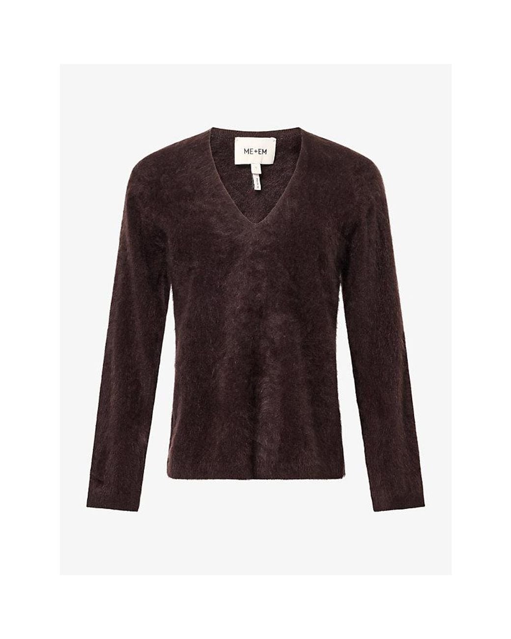 ME+EM Brown V-Neck Brushed Cashmere Jumper