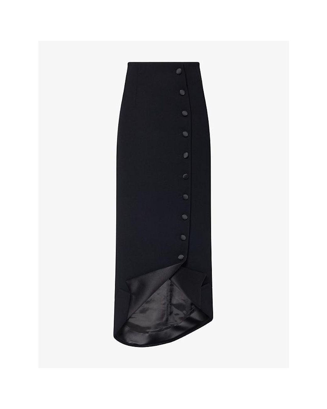 A.W.A.K.E. MODE Black Tailored Collared Hem Woven Maxi Skirt