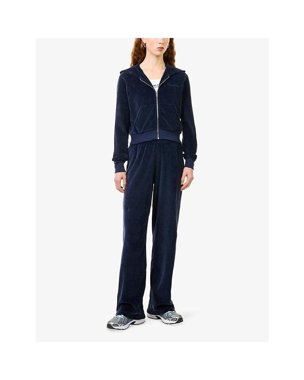 Sporty & Rich Blue Signature-Logo Krystal Velour Jogging Bottoms