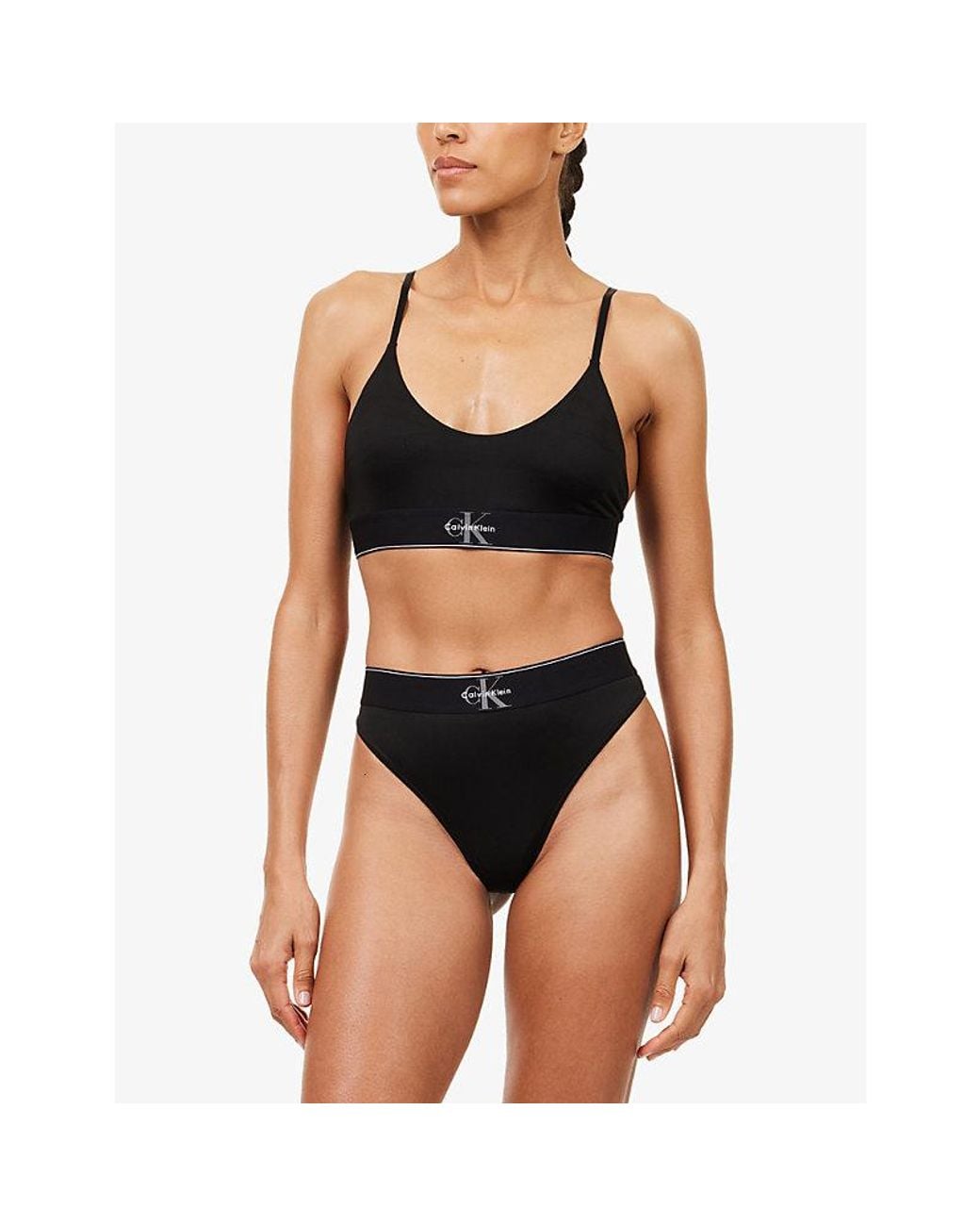 Calvin Klein Black Graphic Monogram Microfibre Stretch Bralette