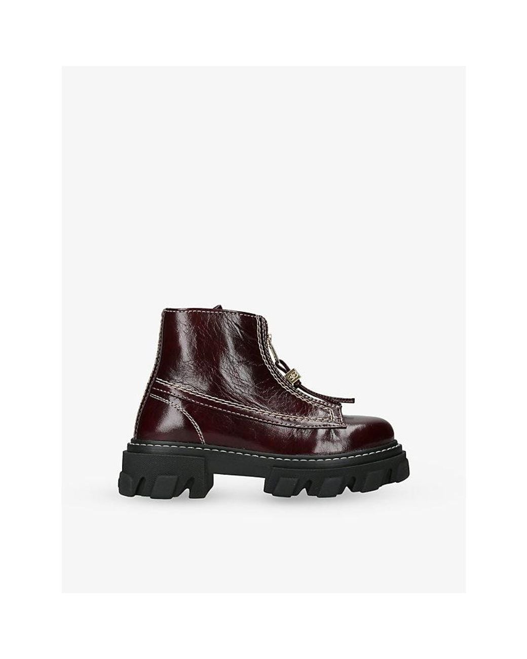 Ganni Brown Cleated Faux-Leather Ankle Boots