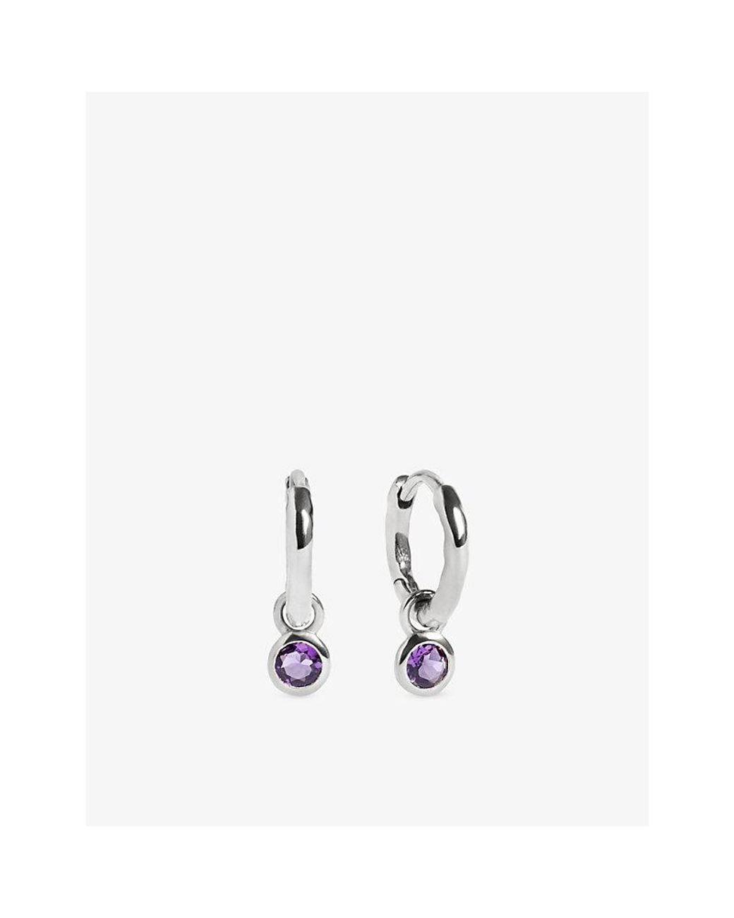 Monica Vinader White February Birthstone Sterling- And Amethyst Huggie Earrings