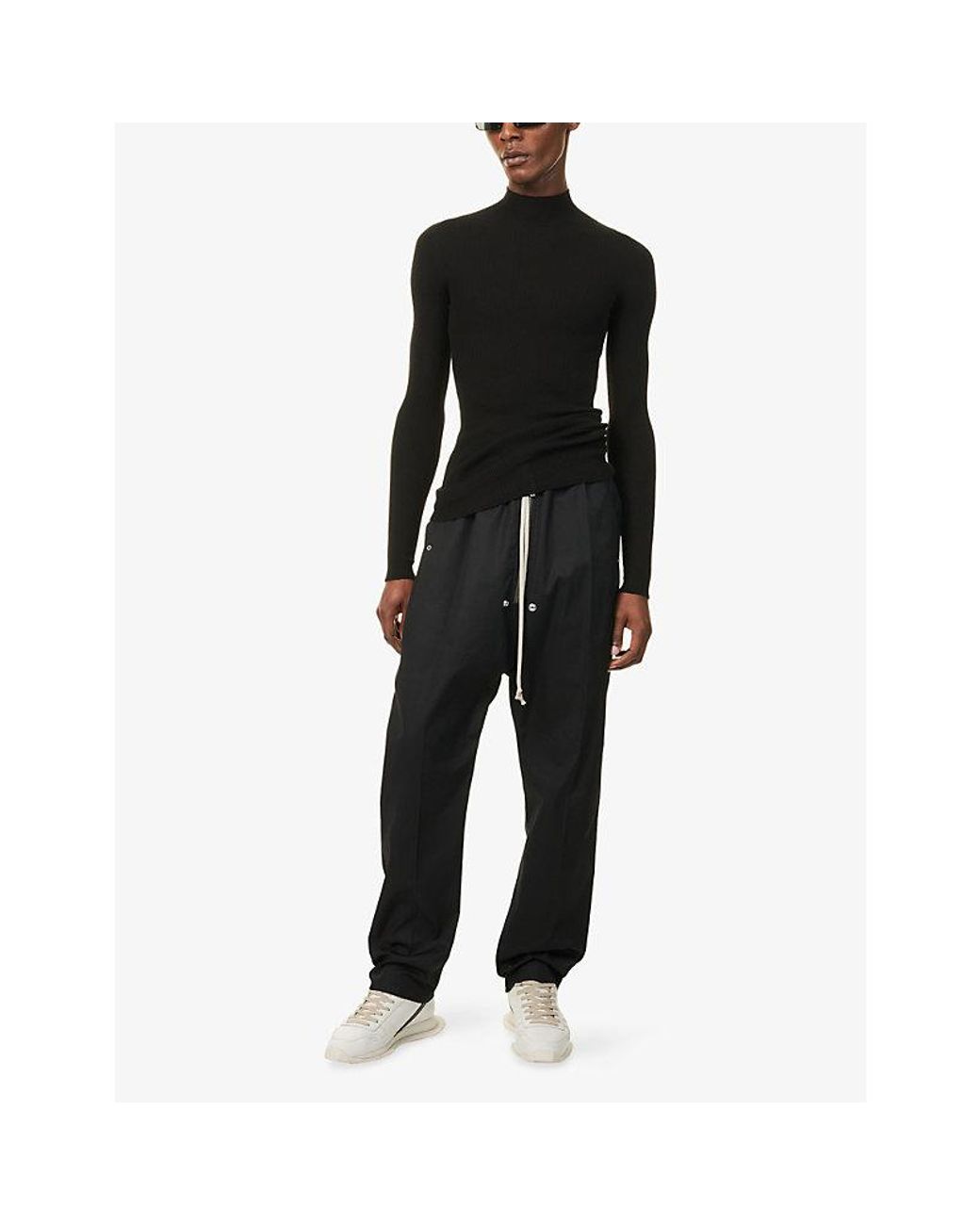 Rick Owens Black Turtle-Neck Ribbed Knit-Wool Top for men