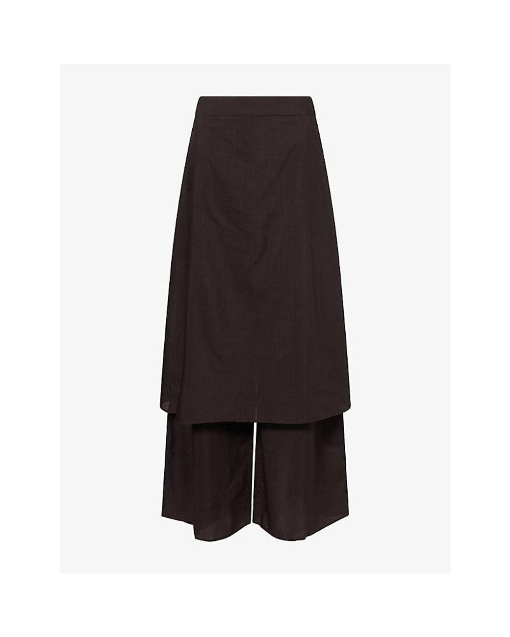 Ruohan Brown Skirt-Overlay Wool Trousers