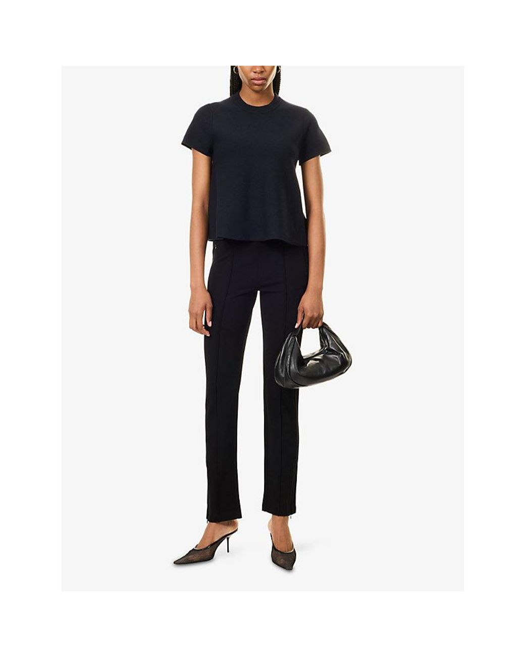 ME+EM Blue Swing Short-Sleeve Knitted Wool-Blend Top