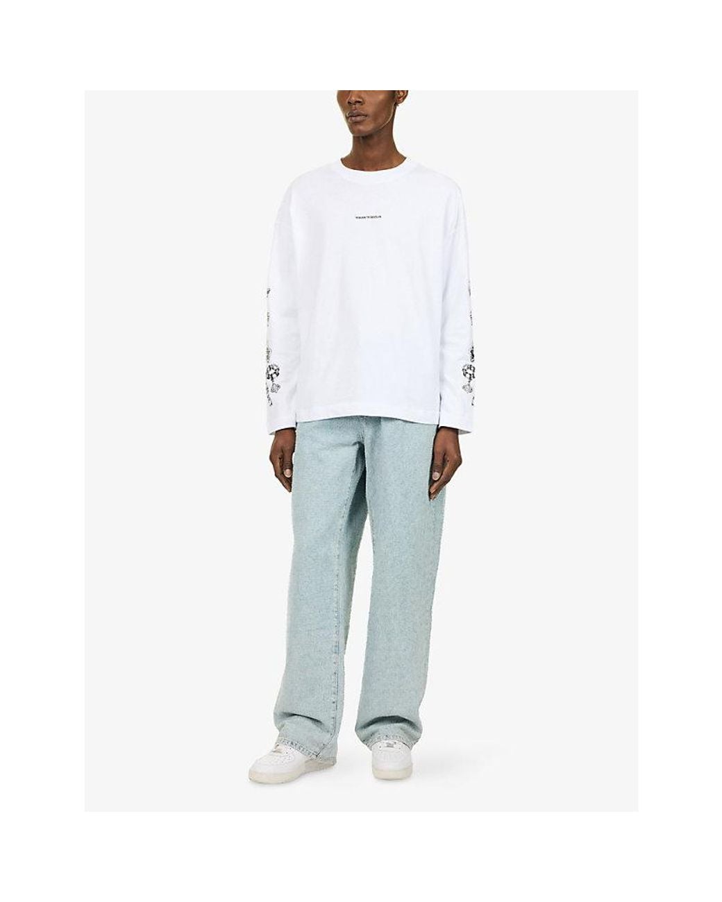 The Couture Club White Emblem Chain Long-Sleeve Cotton T-Shirt for men