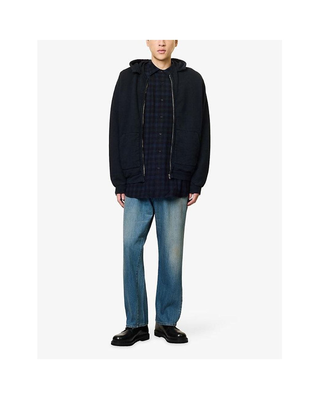 A.PRESSE Blue Vintage Zip-Up Cotton Hoody for men
