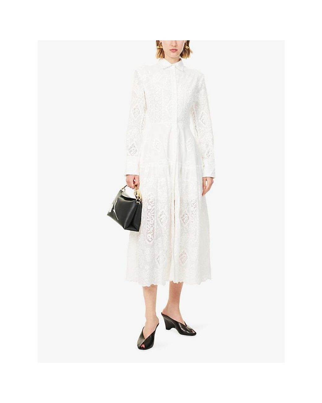 Erdem White Floral Embroidered Midi Shirt Dress