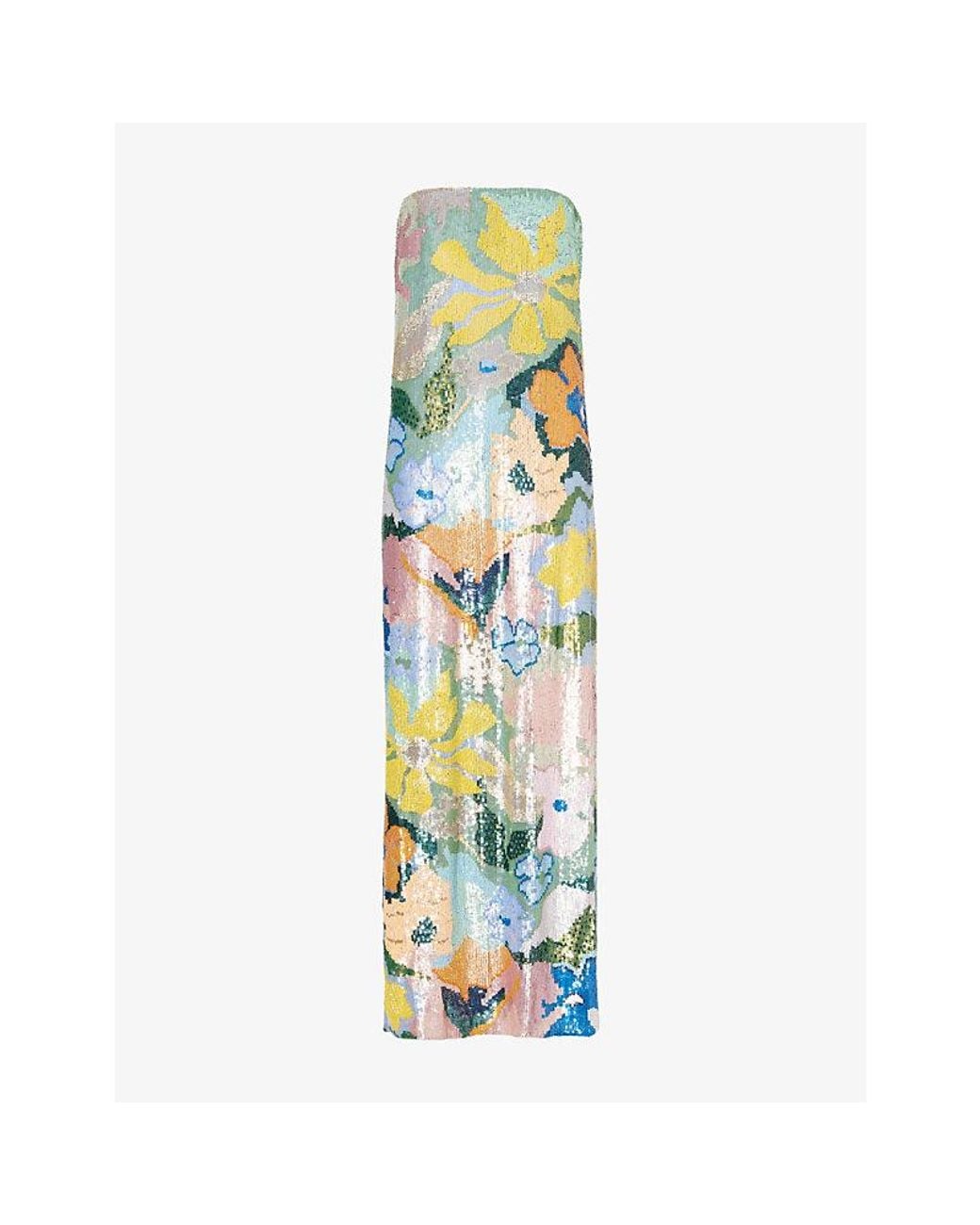 La Fuori Blue Floral Bandeau Sequinned Midi Dress
