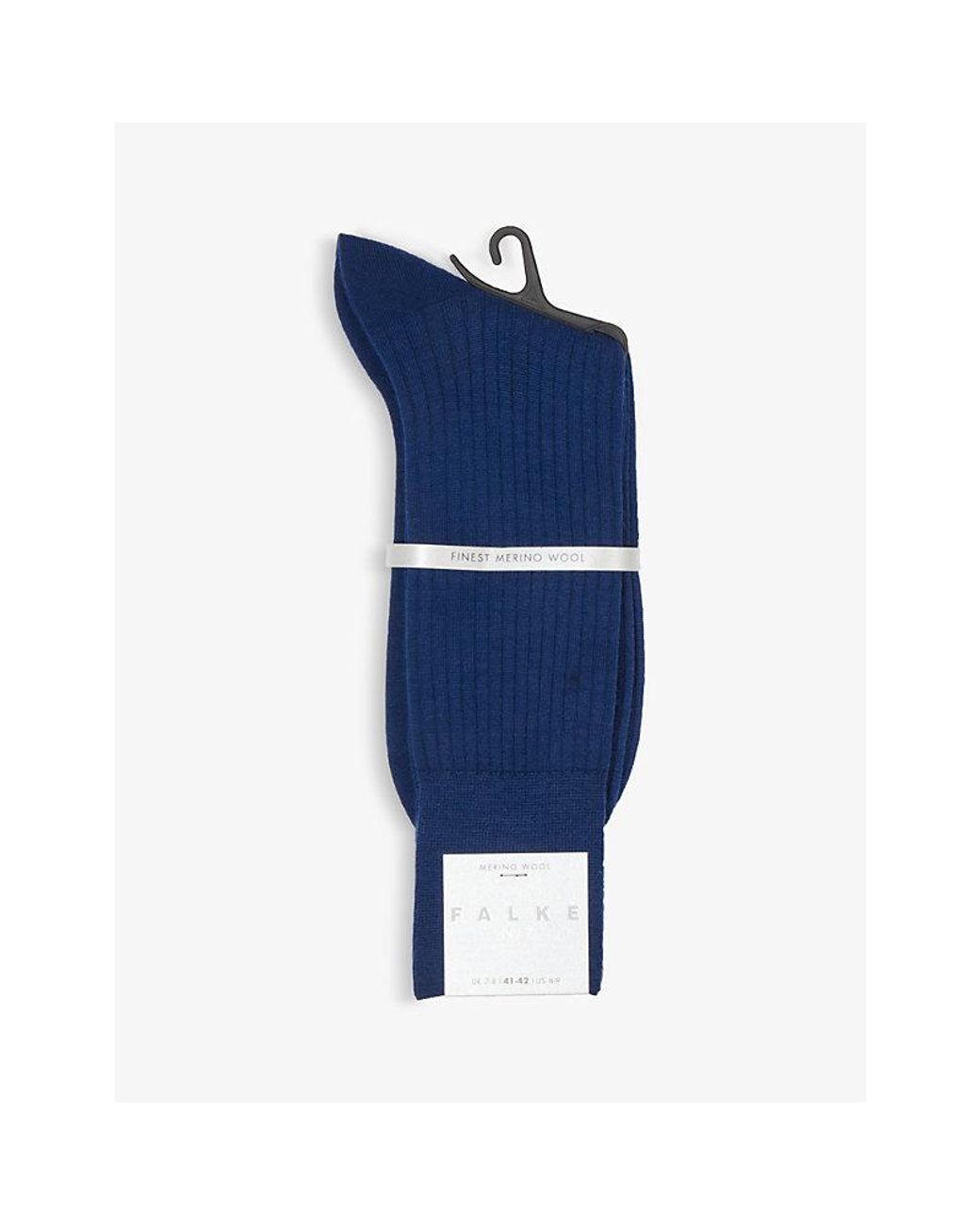 Falke Blue No7 Ribbed Merino Wool Socks for men