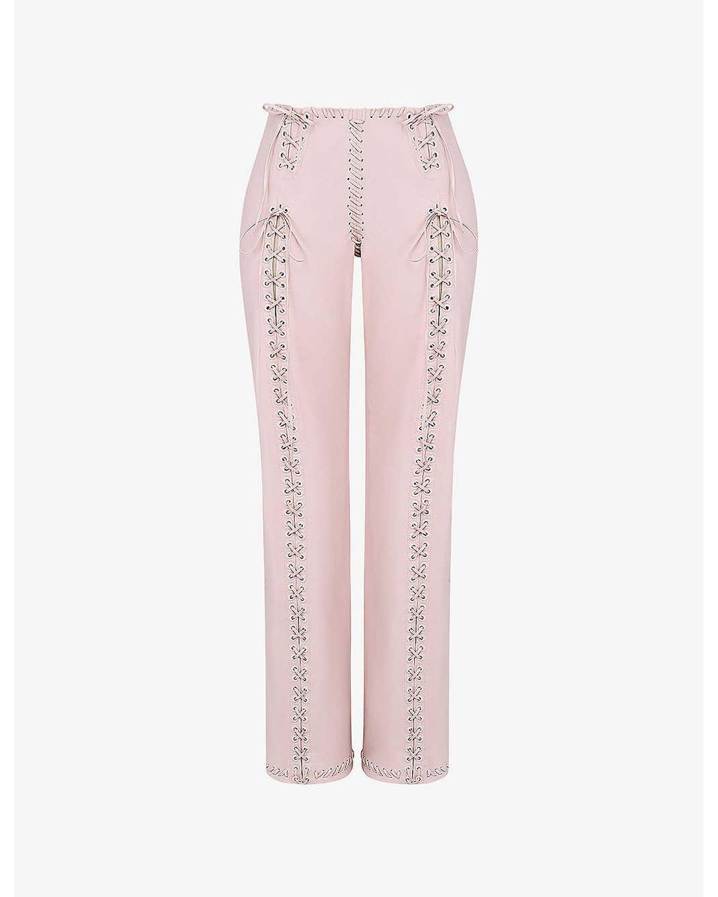 House Of Cb Elliot Lace-up Straight-leg Mid-rise Faux-leather