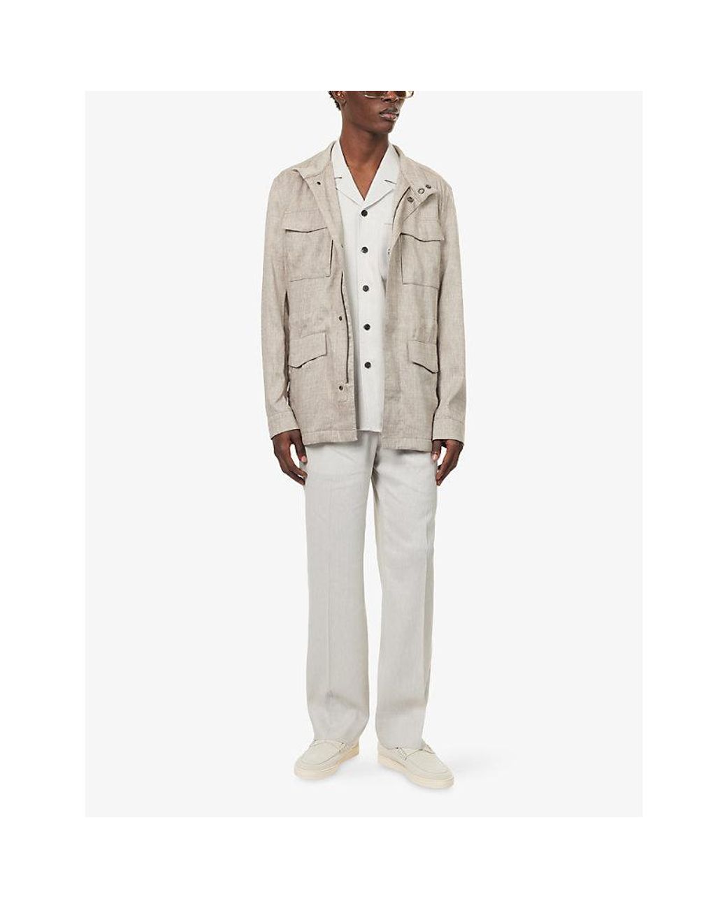 Corneliani Natural High-Neck Long-Sleeve Linen And Wool-Blend Field Jacket for men