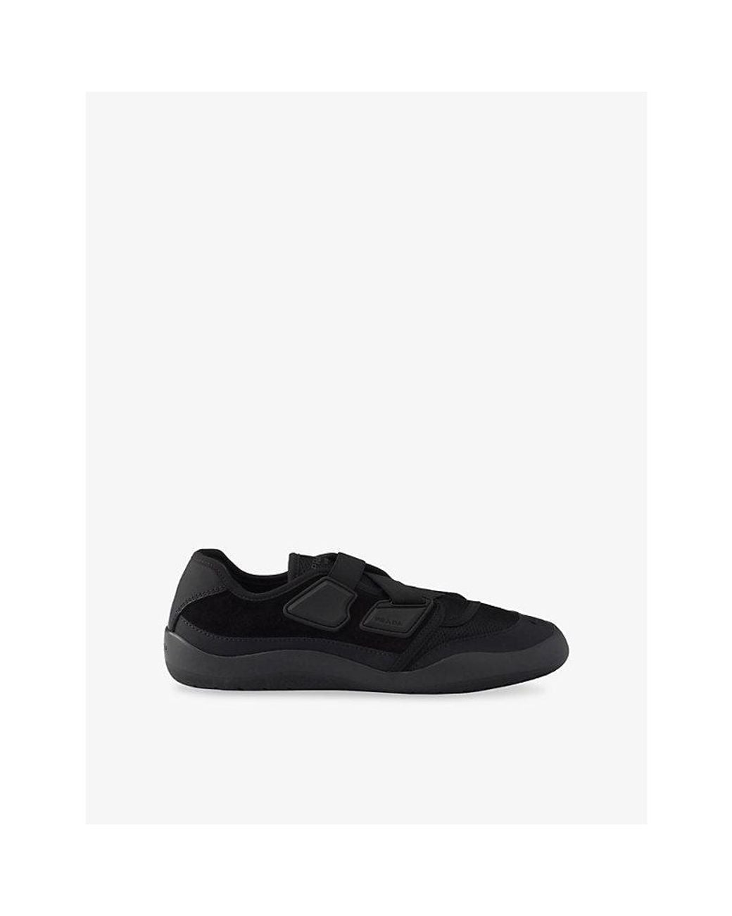 Prada Black Speedrock Technical Leather And Mesh Trainers