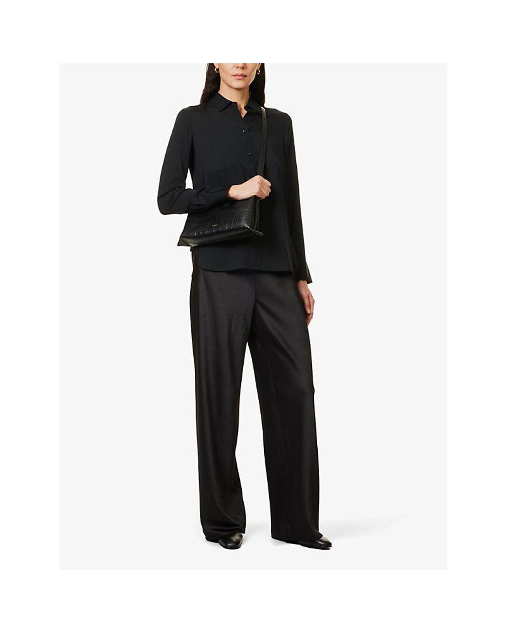 Vince Black Long-Sleeved Slim-Fit Stretch-Silk Shirt