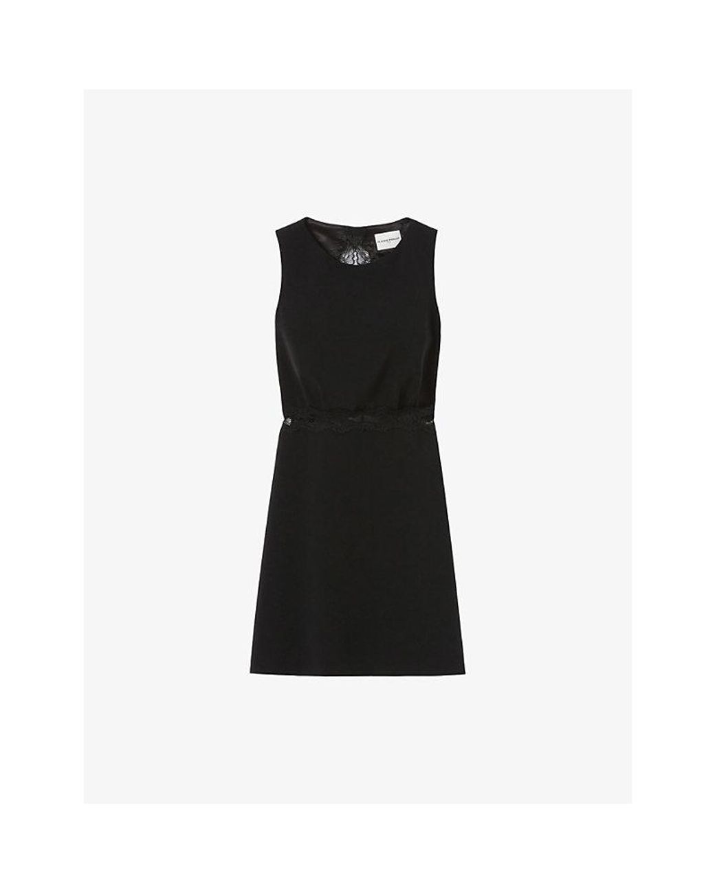 Claudie Pierlot Black Sleeveless Lace-Trim Stretch-Woven Mini Dress
