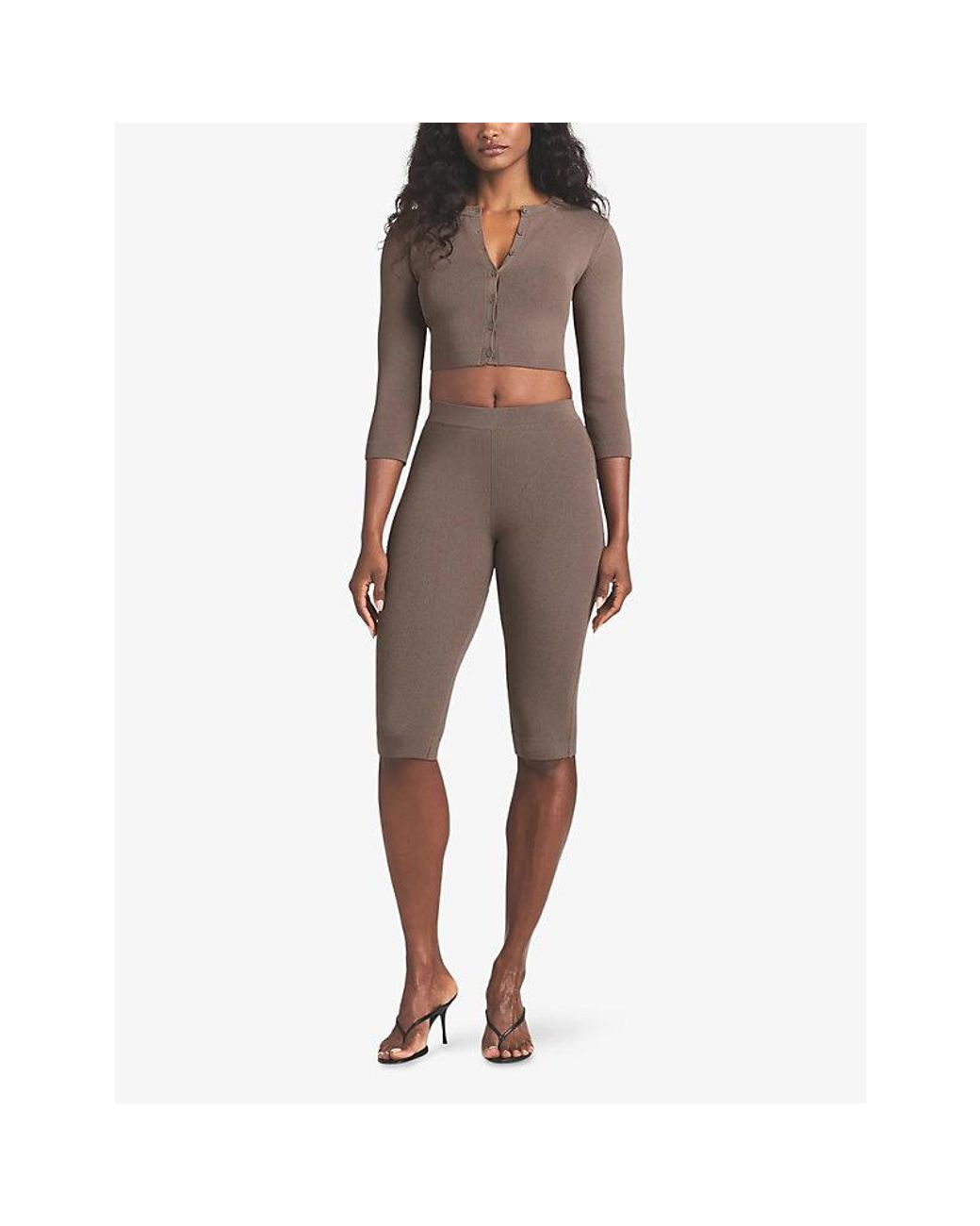Skims Brown Refined Knit Cropped Cardigan