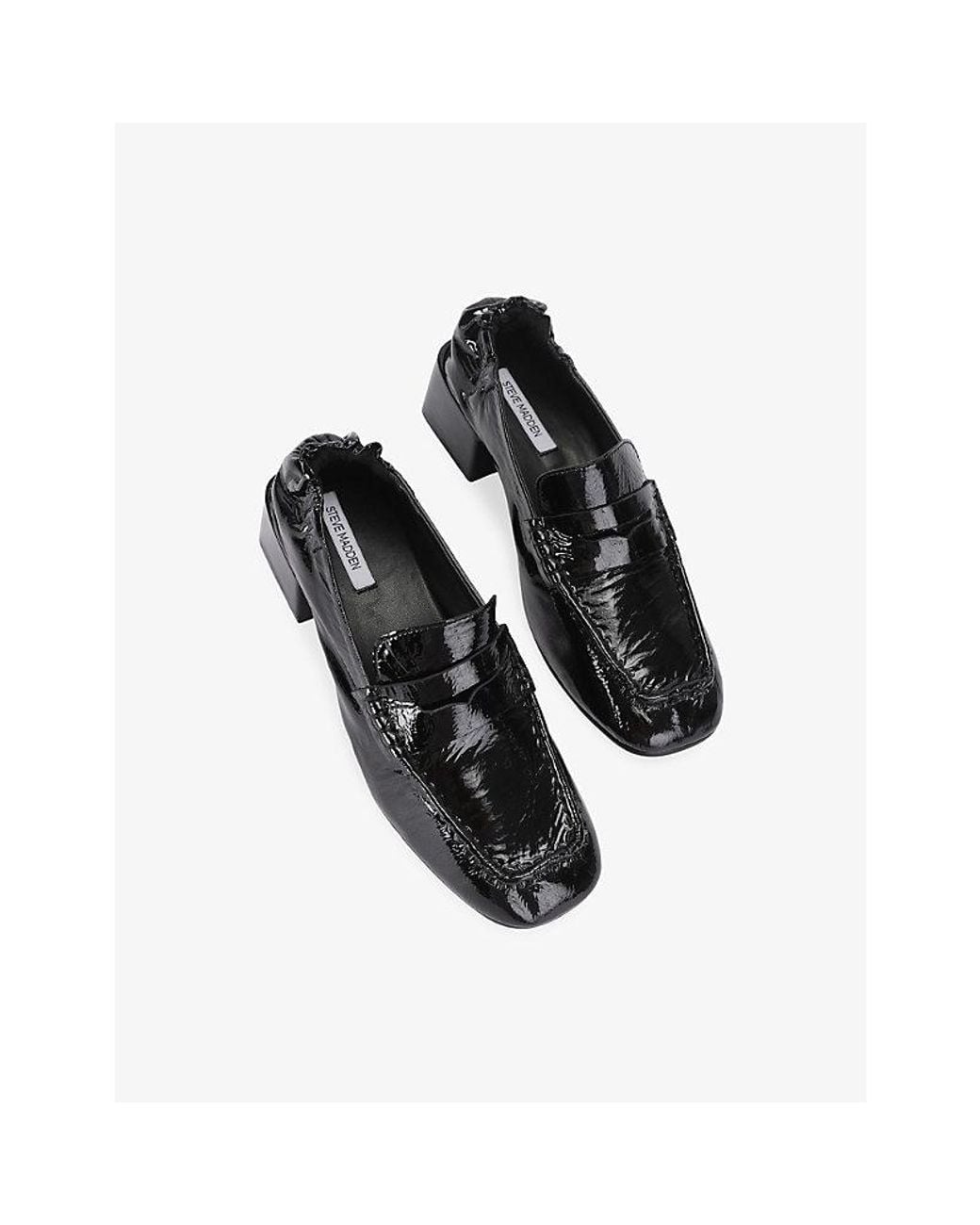 Steve Madden Black Estee Heeled Patent-Leather Loafers