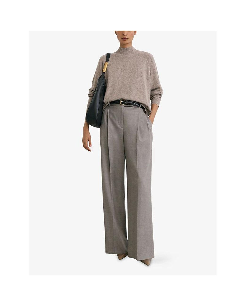 Reiss Gray River Funnel-Neck Wool And Cashmere-Blend Jumper