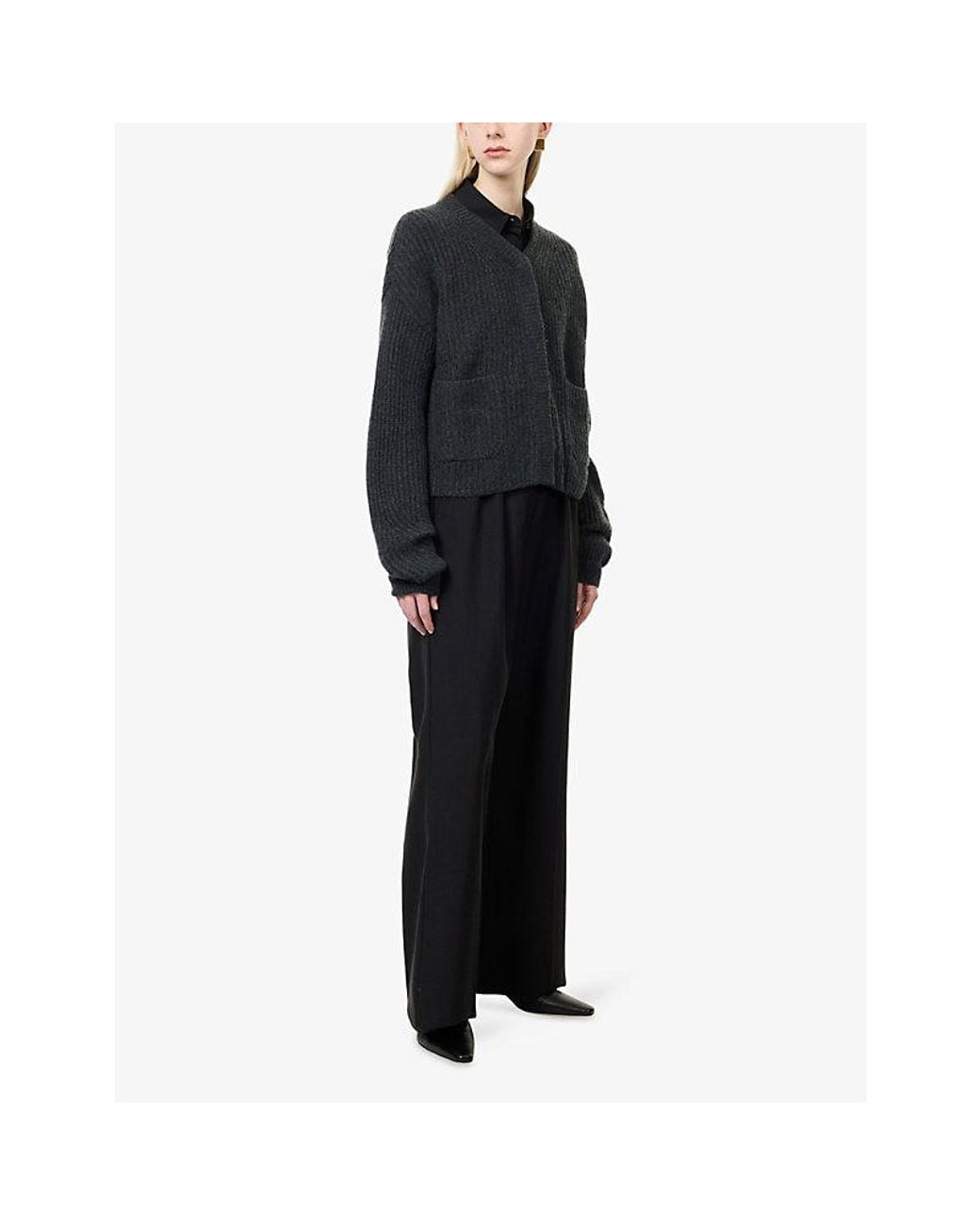 LeKasha Blue Snap-Button Brushed Cashmere Cardigan