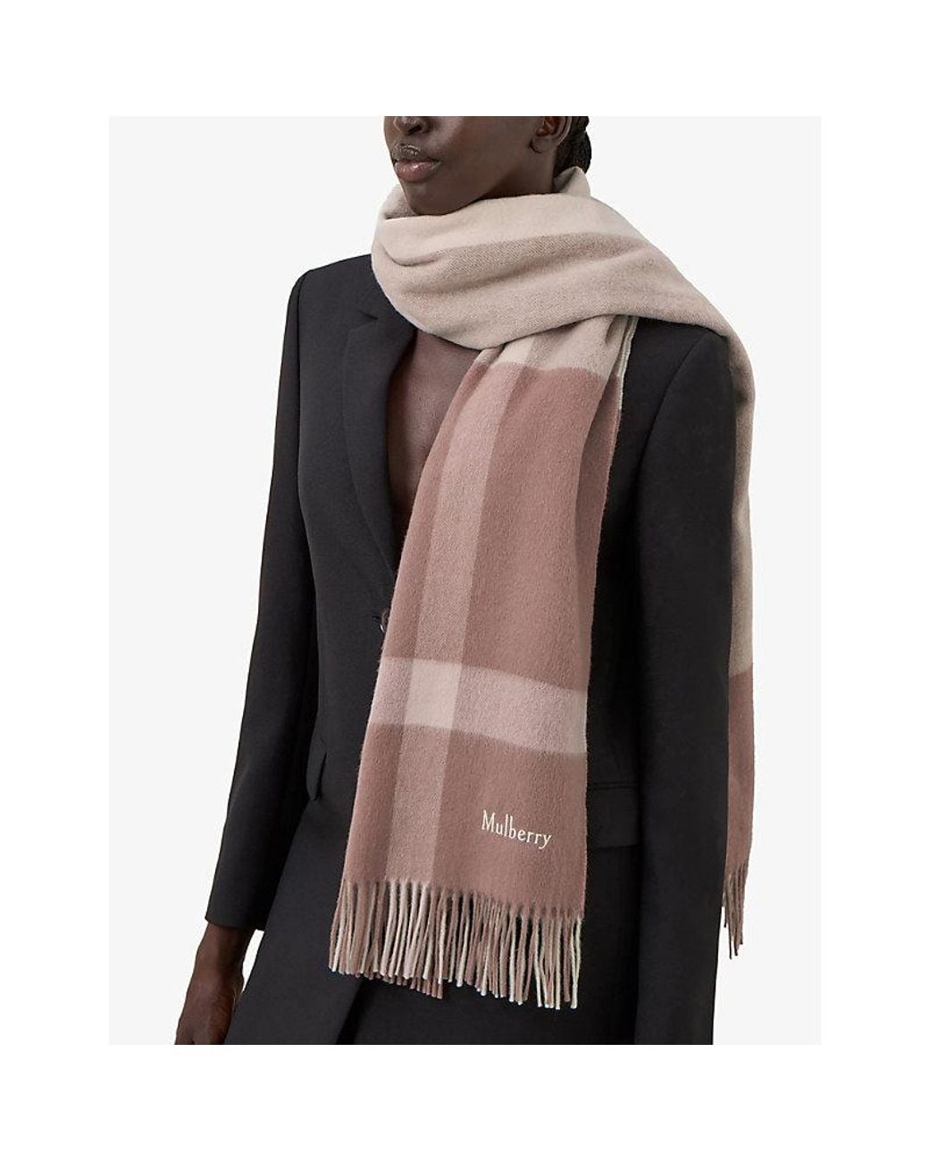Mulberry Brown Large-Check Merino-Wool Scarf