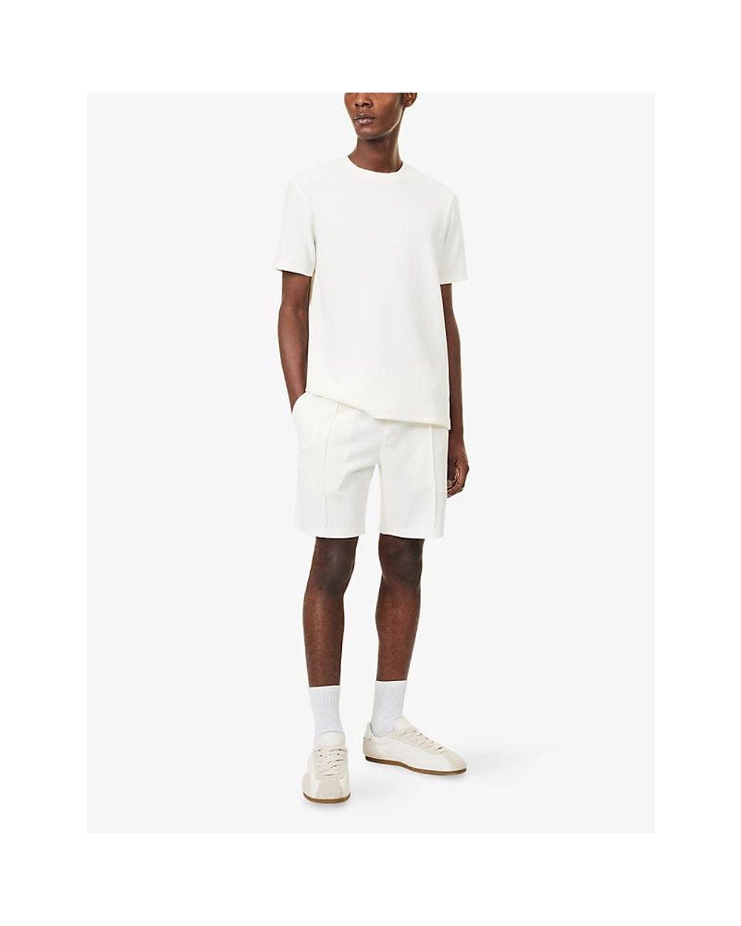 Arne White Pleated Straight-Leg Woven Shorts for men