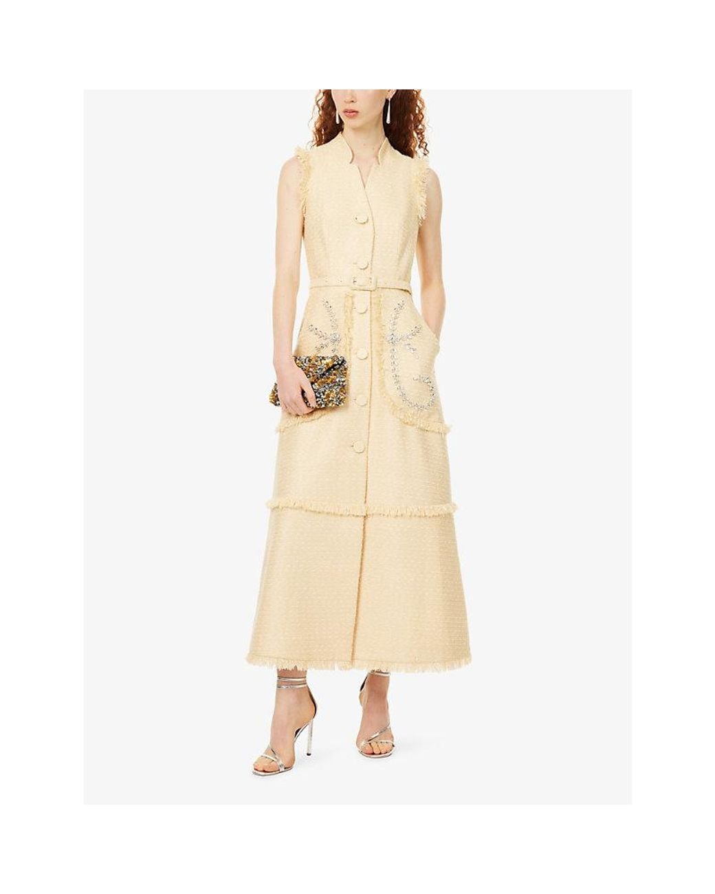 Huishan Zhang Natural Corinthe Jewel-Embellished Tweed Mini Dress