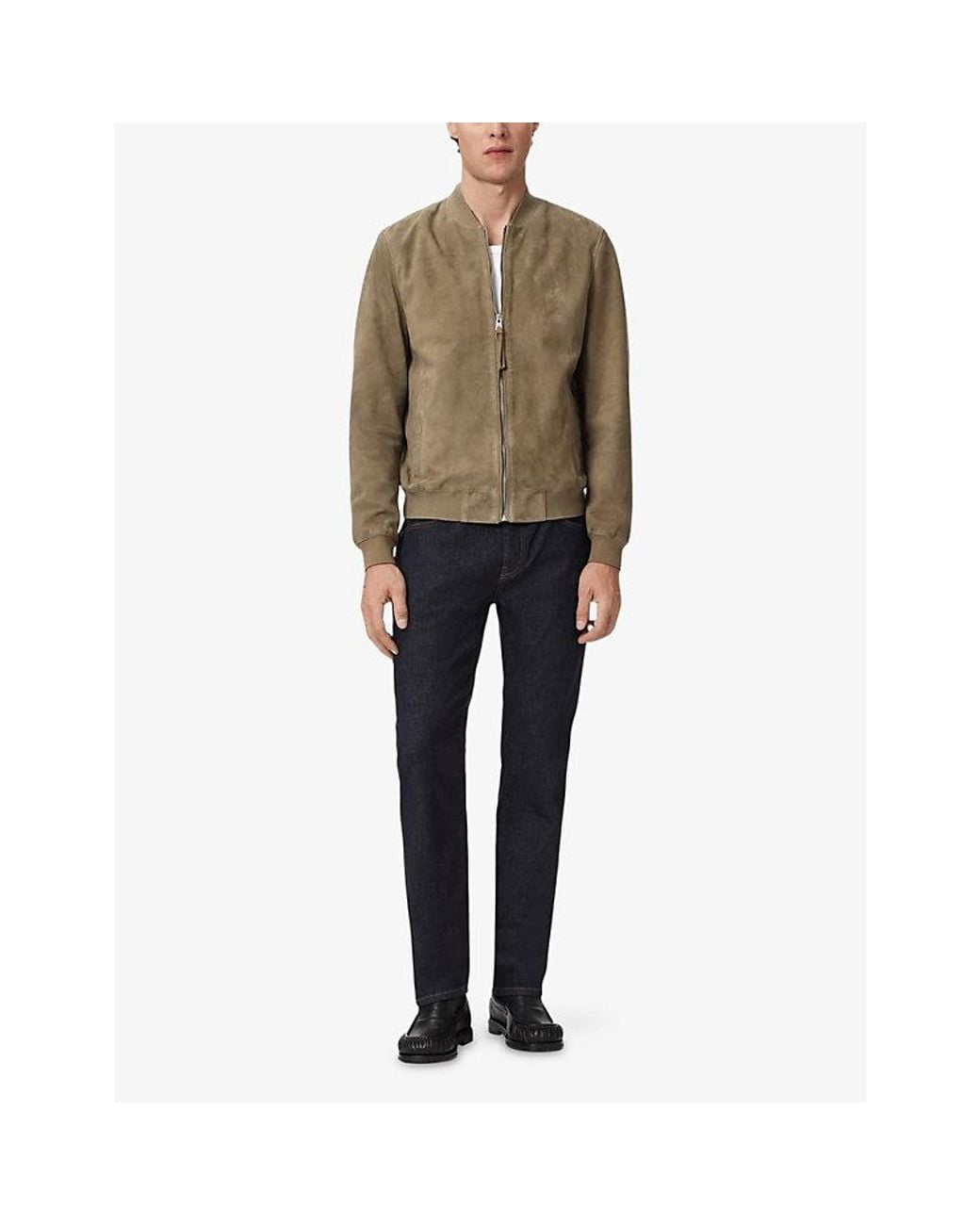 AllSaints Green Morten Baseball-Collar Suede Jacket for men