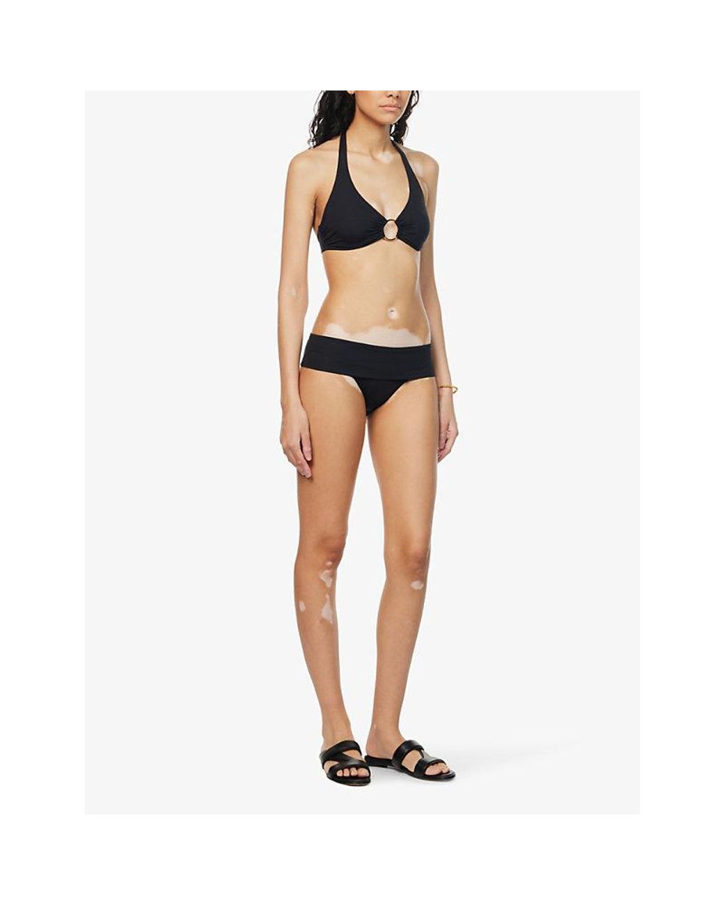 Melissa Odabash Black Brussels Elasticated-Waist High-Rise Bikini Bottoms