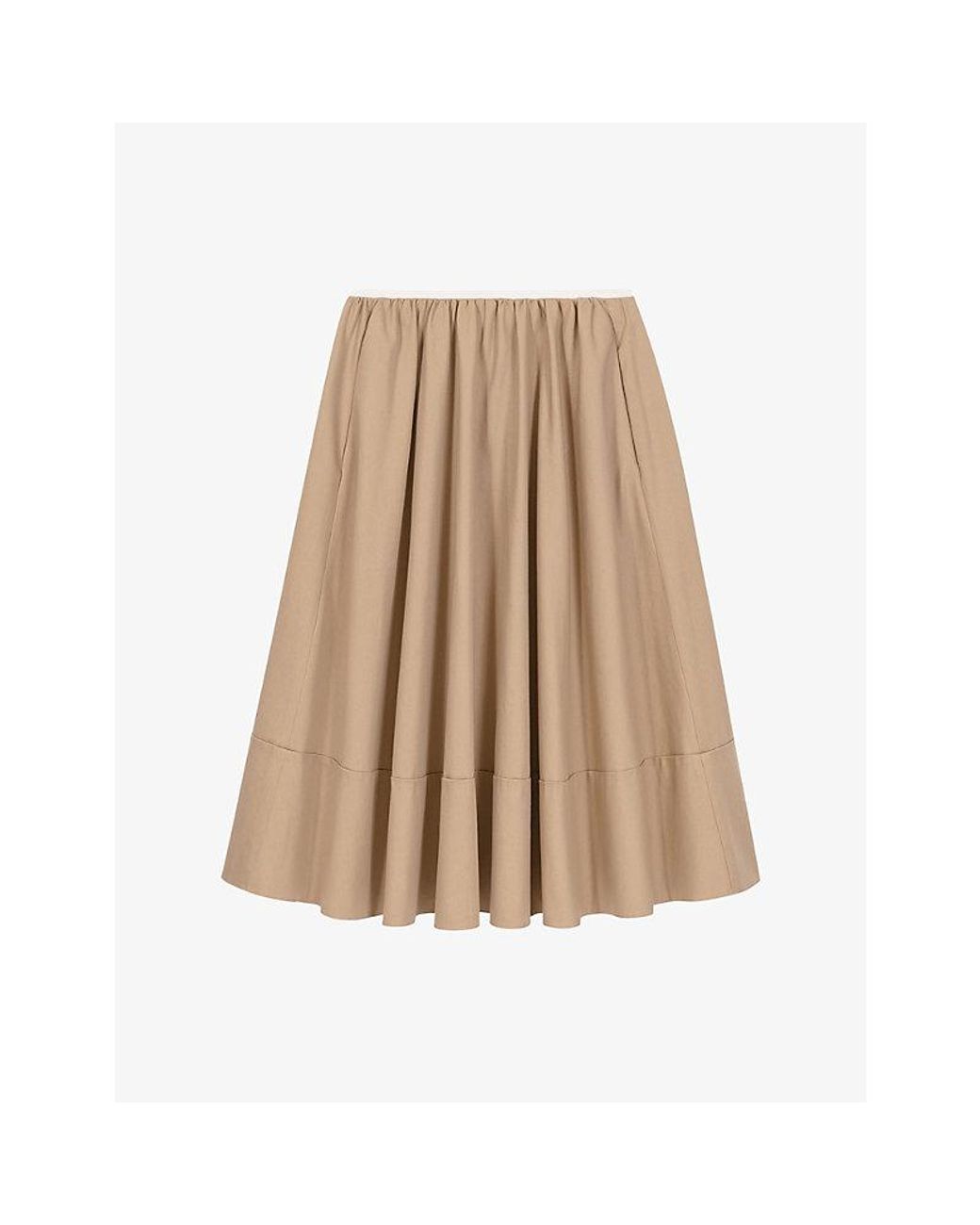 Maje Natural Elasticated-Waist Side-Pocket Cotton Midi Skirt