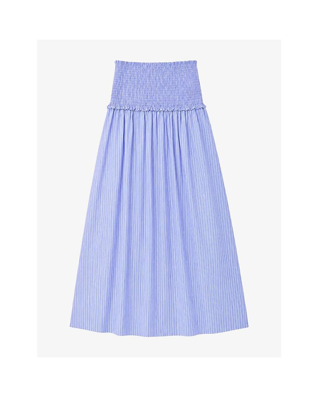 Ro&zo Blue Striped Shirred-Waist Cotton-Blend Maxi Skirt