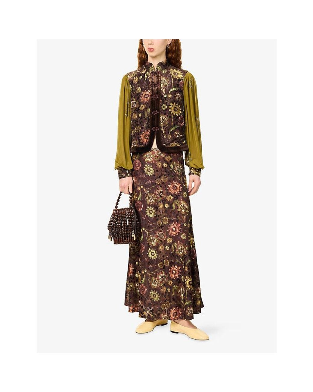 Siedres Multicolor Gilie Floral-Pattern Velvet Top