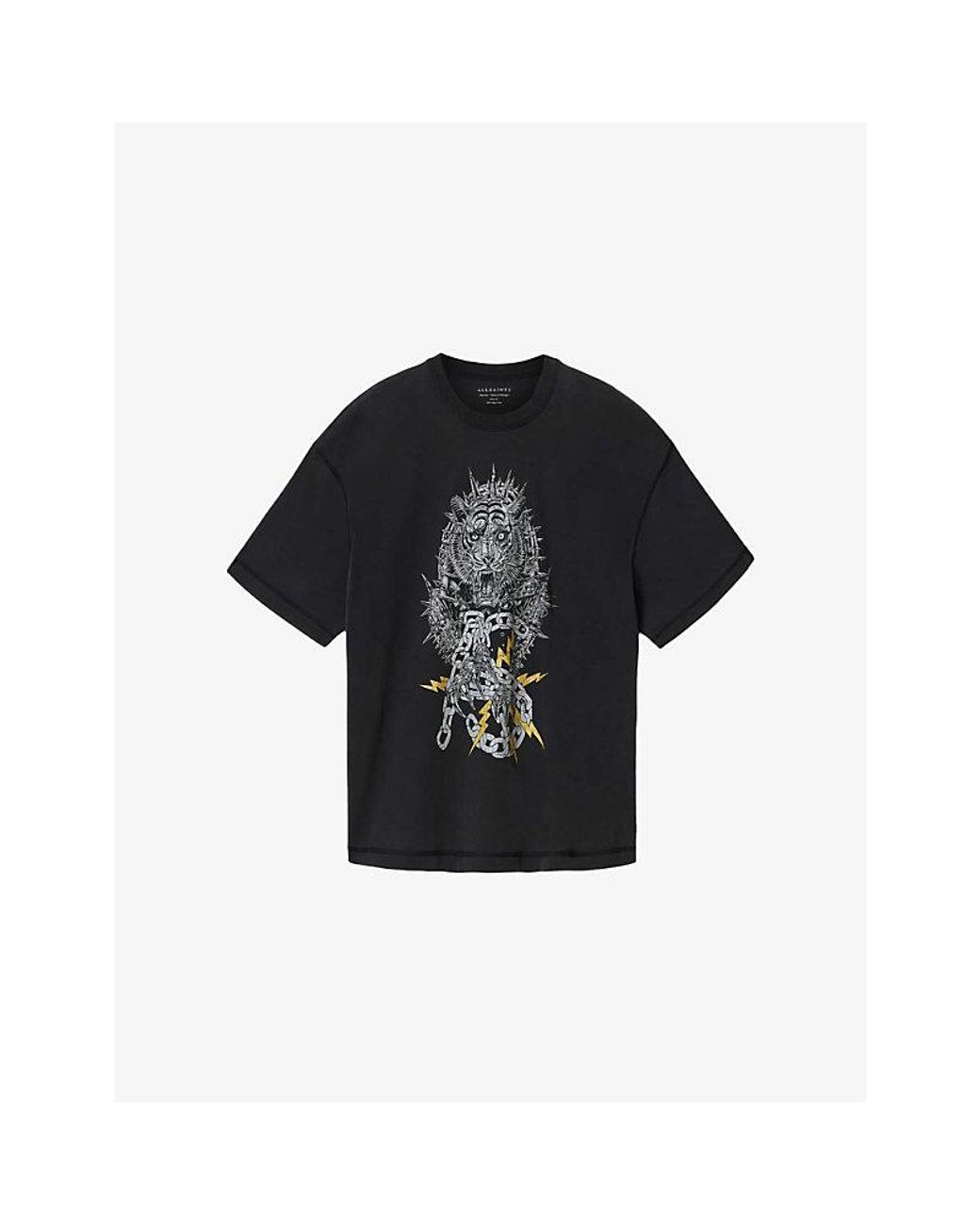 AllSaints Black Iron Tiger Graphic-Print Cotton T-Shirt for men