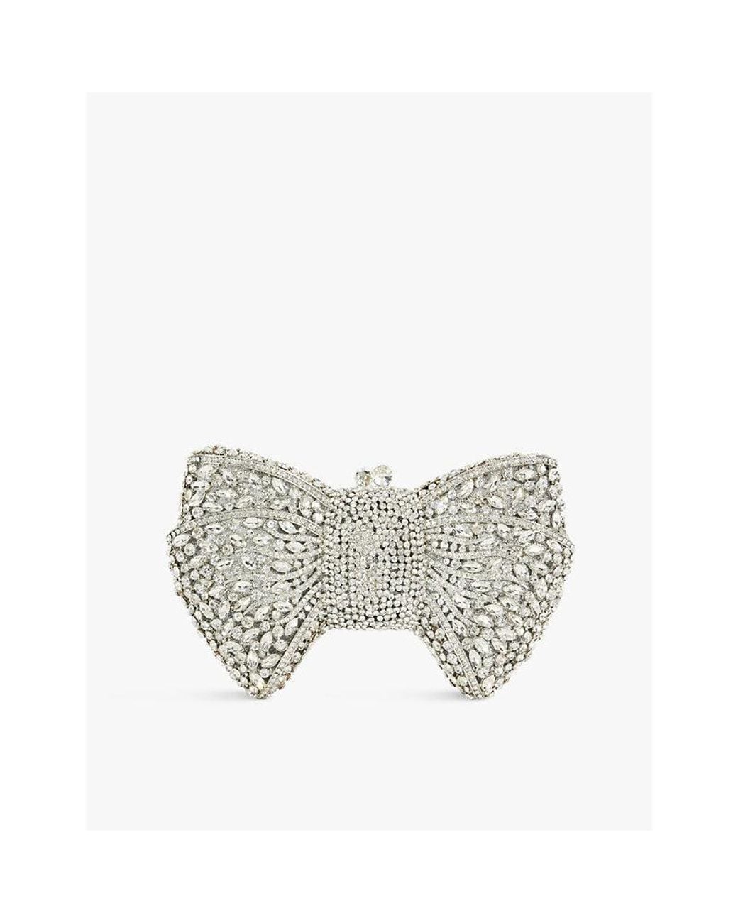 Dune White Enchant Bow Diamante-Embellished Clutch Bag