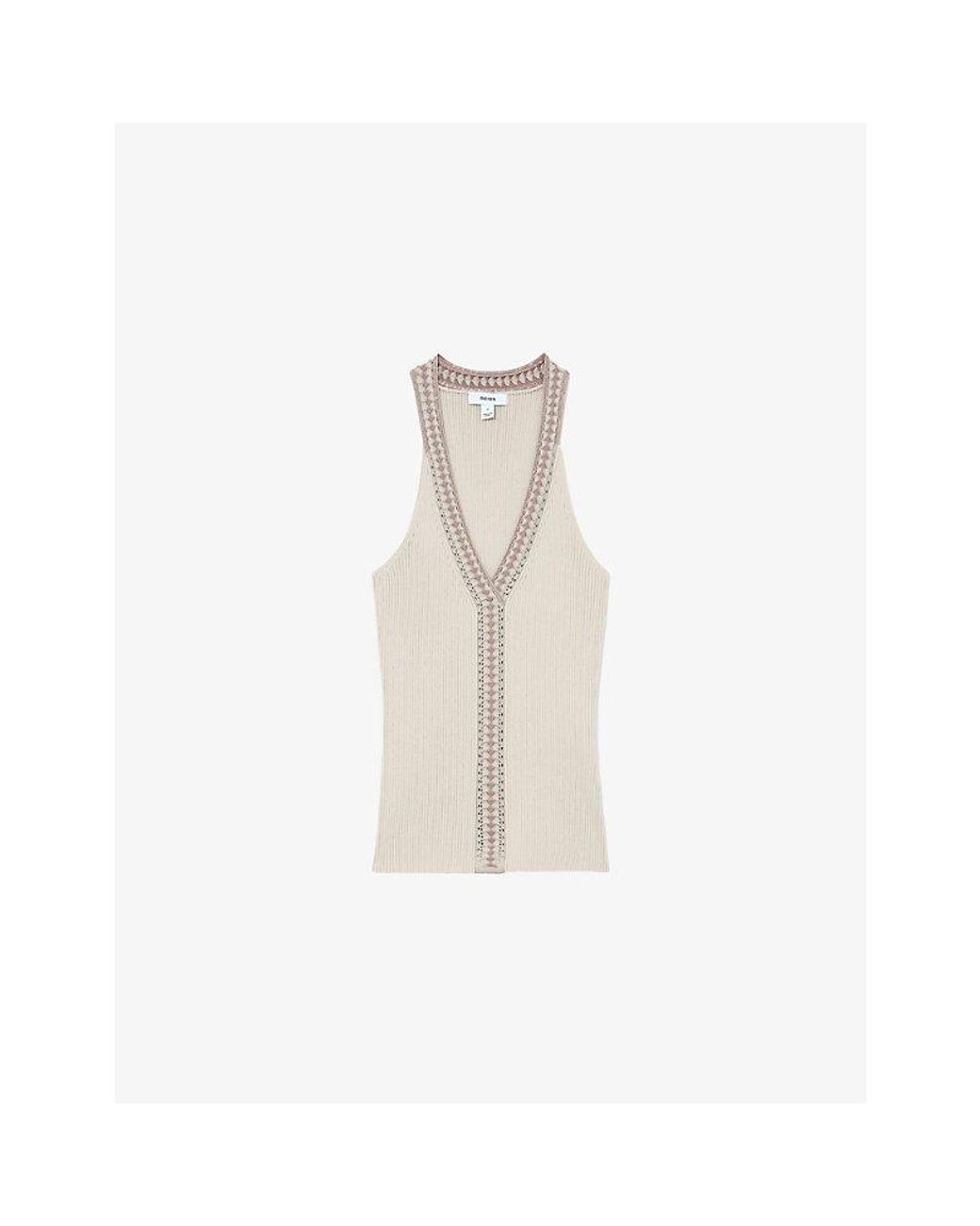 Reiss White Nora Contrast-Trim Ribbed Knitted Vest