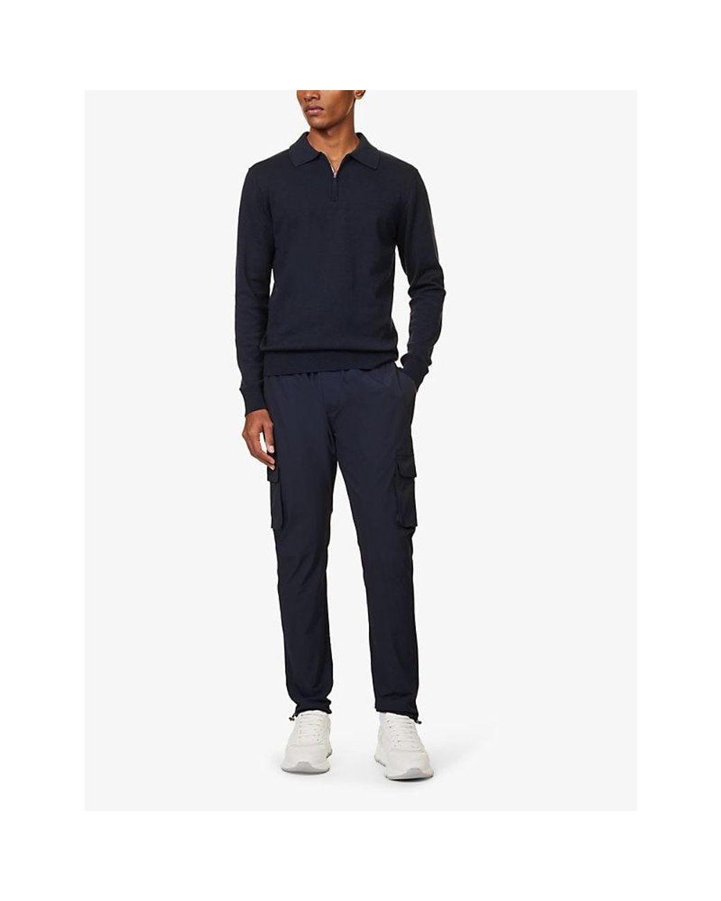 Arne Blue Tapered-Leg Mid-Rise Stretch-Woven Trousers for men