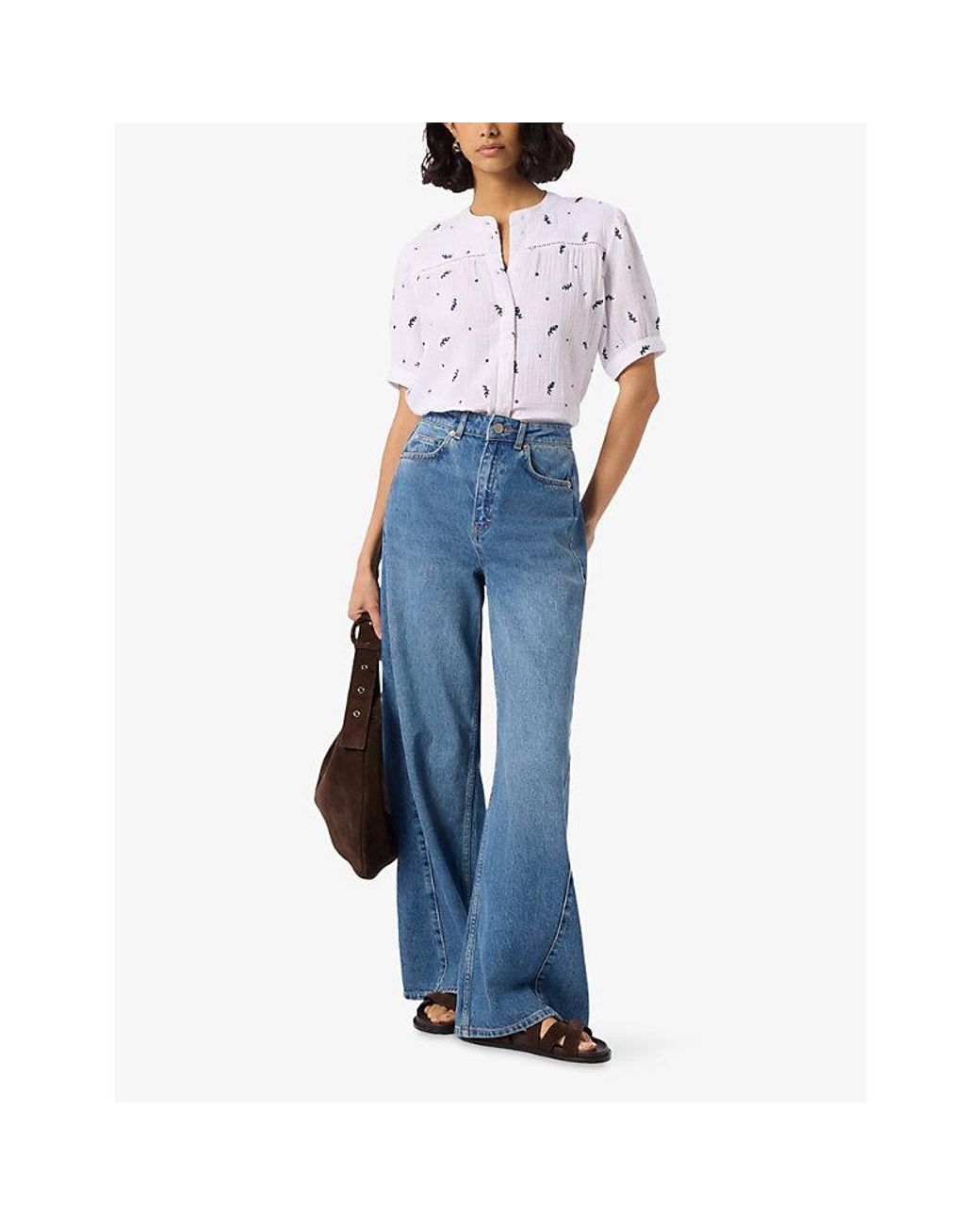 Whistles White Frill Floral-Embroidered Cotton Top