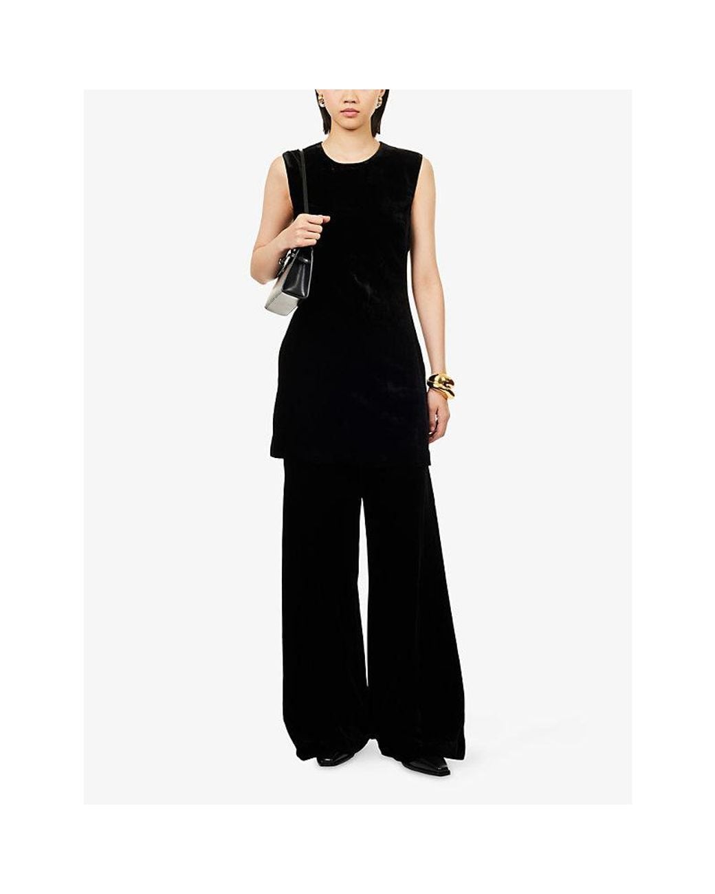 Veronica Beard Black Alex Wide-Leg Woven Trousers