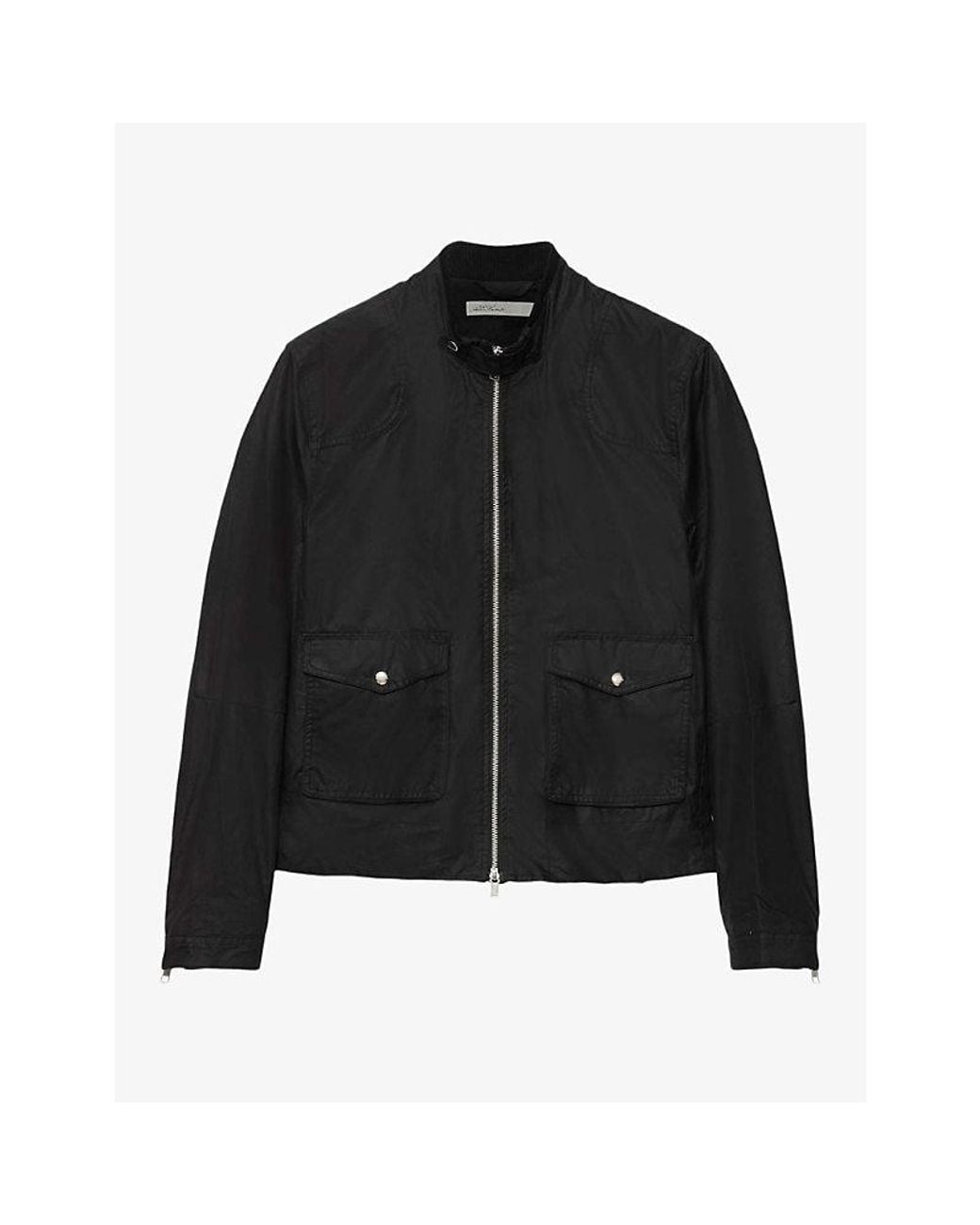 AllSaints Black Kirk Regular-Fit Waxed-Cotton Racer Jacket for men