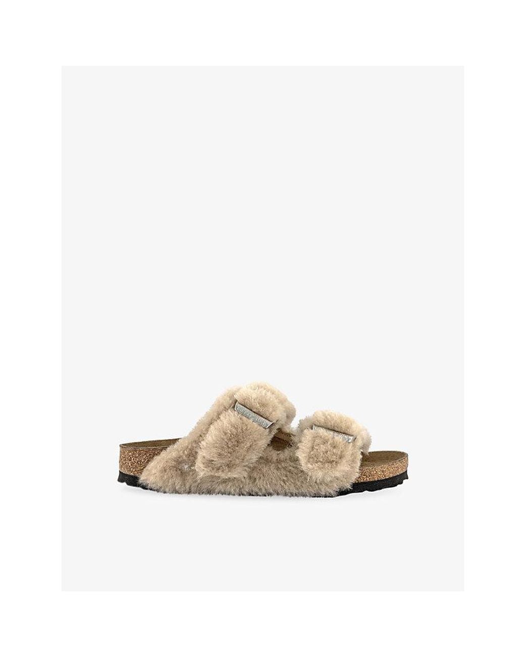 Birkenstock Natural Arizona Suede And Shearling Sandals