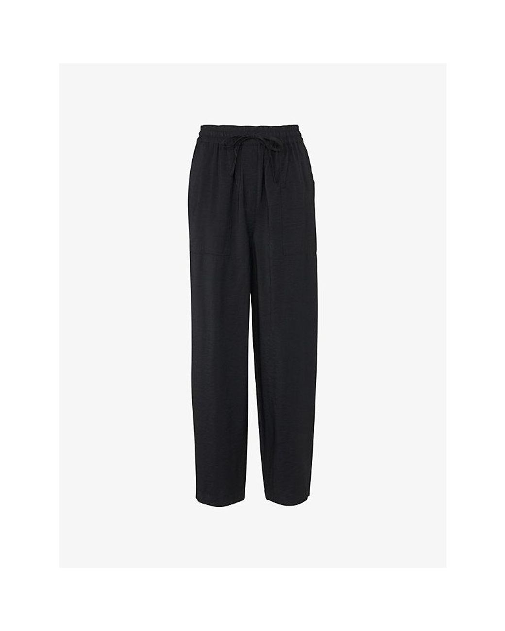 Whistles Black Tie-Waist Straight-Leg Woven Trousers