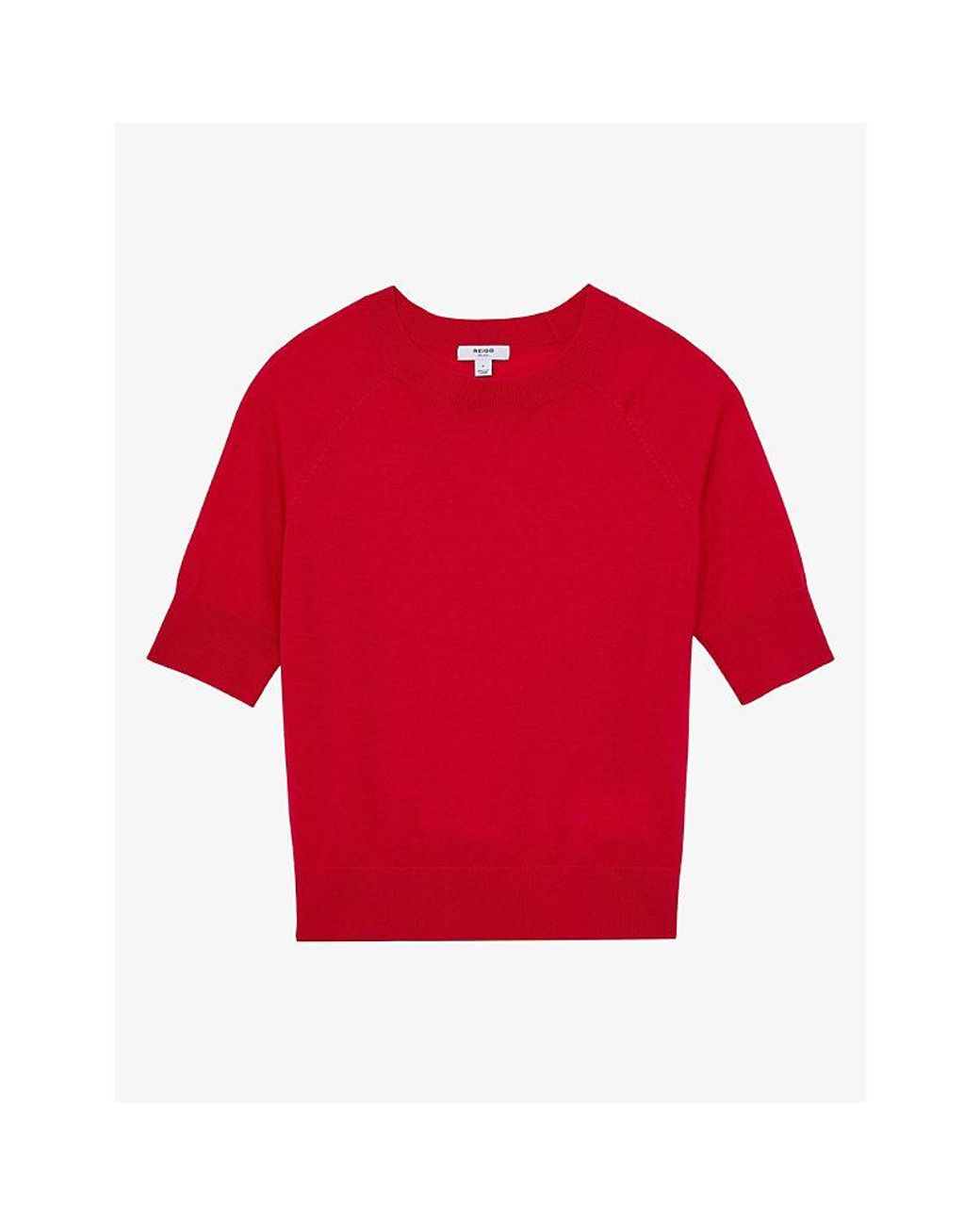 Reiss Red Suzzie Funnel-Neck Merino-Wool T-Shirt