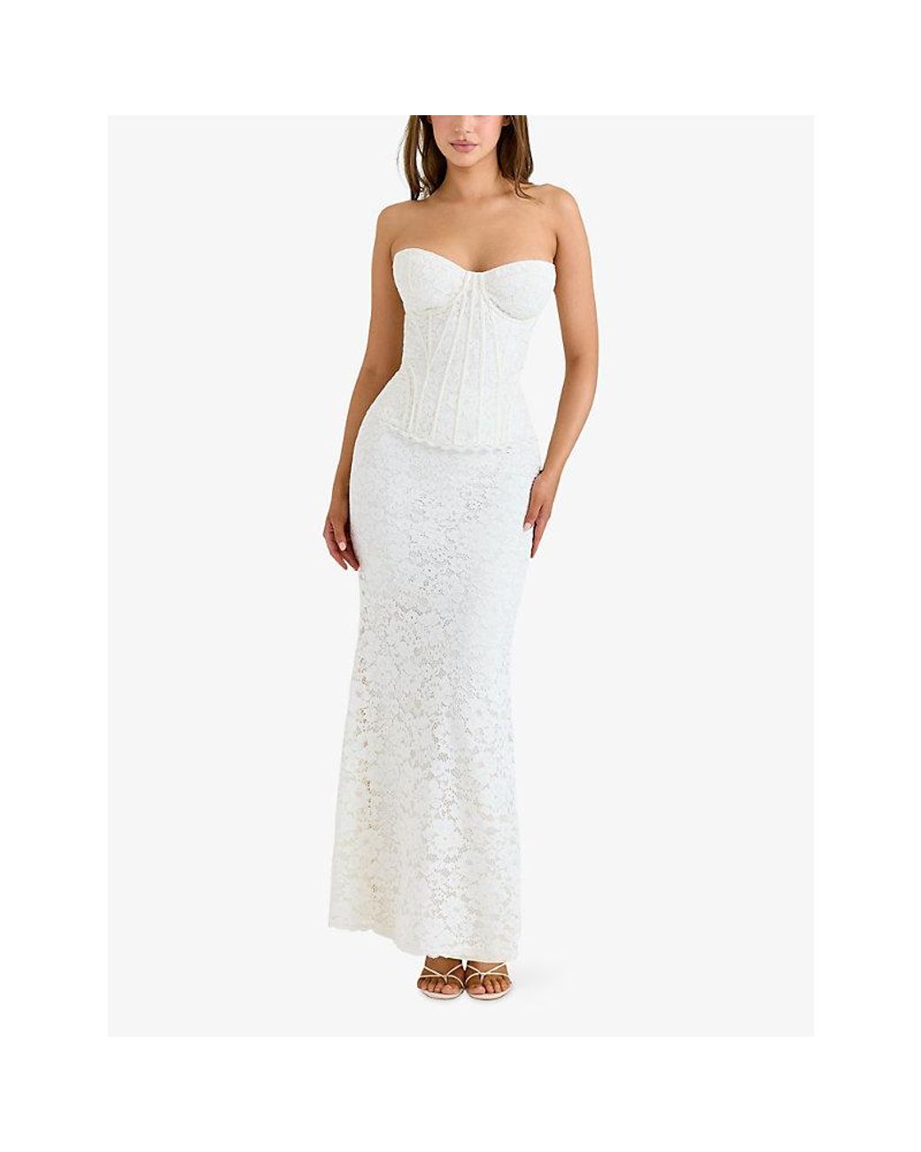 House Of Cb White Solaine Corded Lace Maxi Dress Xs (A-C Cup)