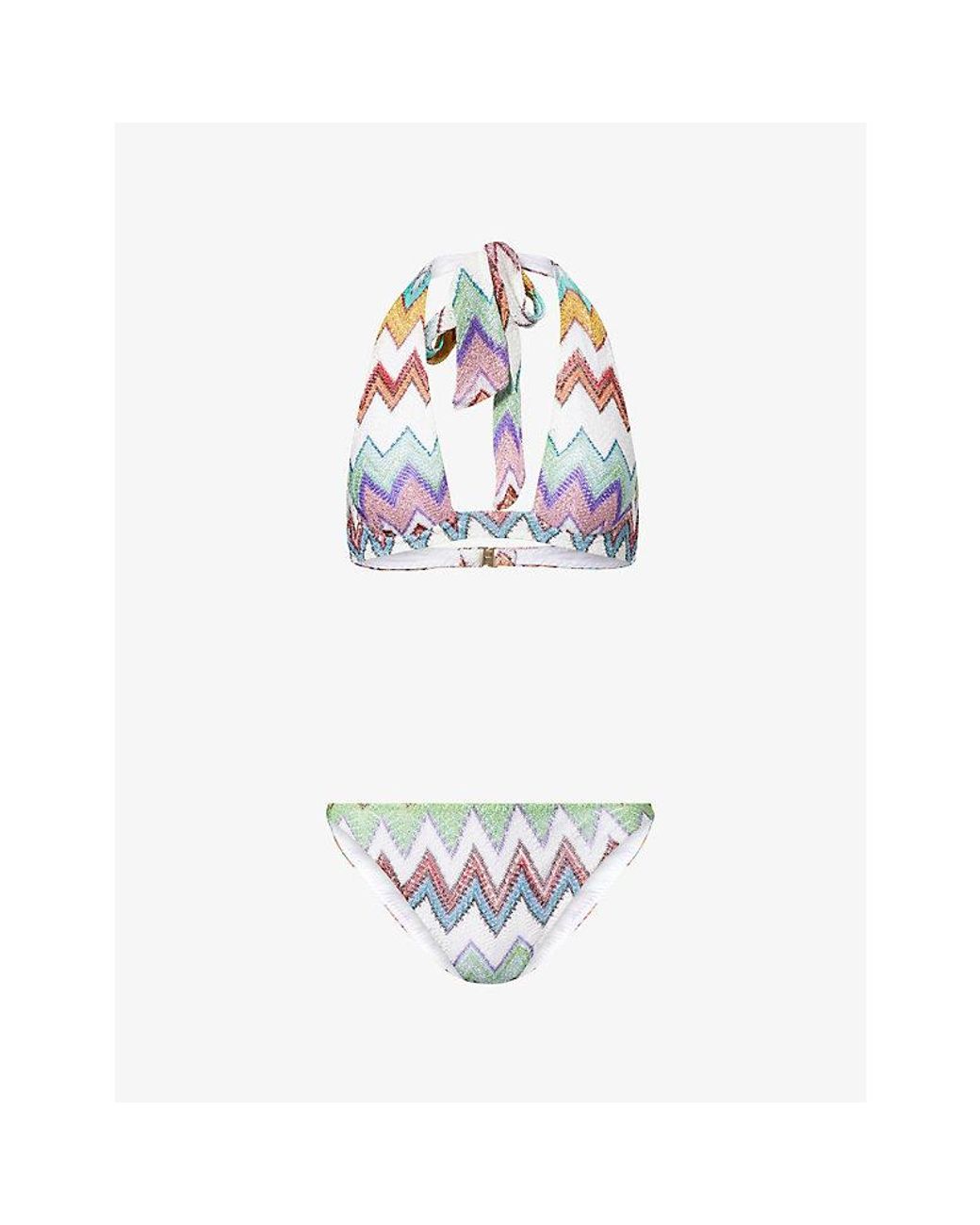 Missoni White Chevron-Pattern Halterneck Metallic-Knit Bikini Set