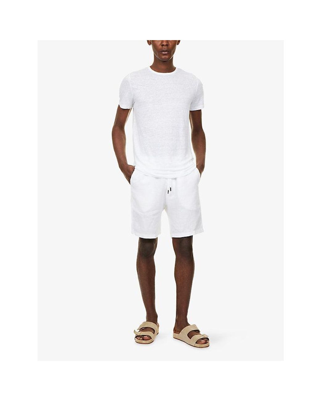 Derek Rose White Vienna Drawstring Linen Shorts for men