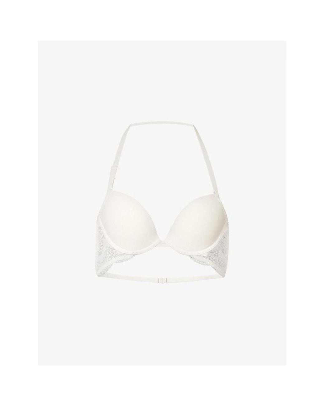Simone Perele White Eden Lace-trimmed Stretch-woven Plunge Bra