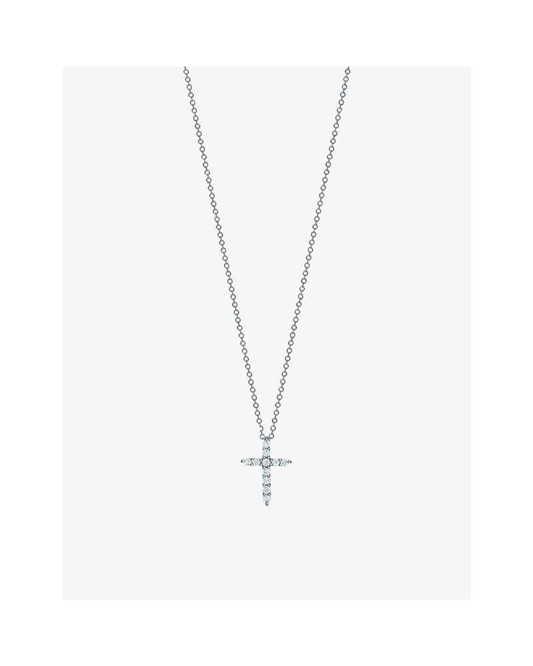 Tiffany & Co White Cross And 0.21Ct Diamond Melee Pendant Necklace