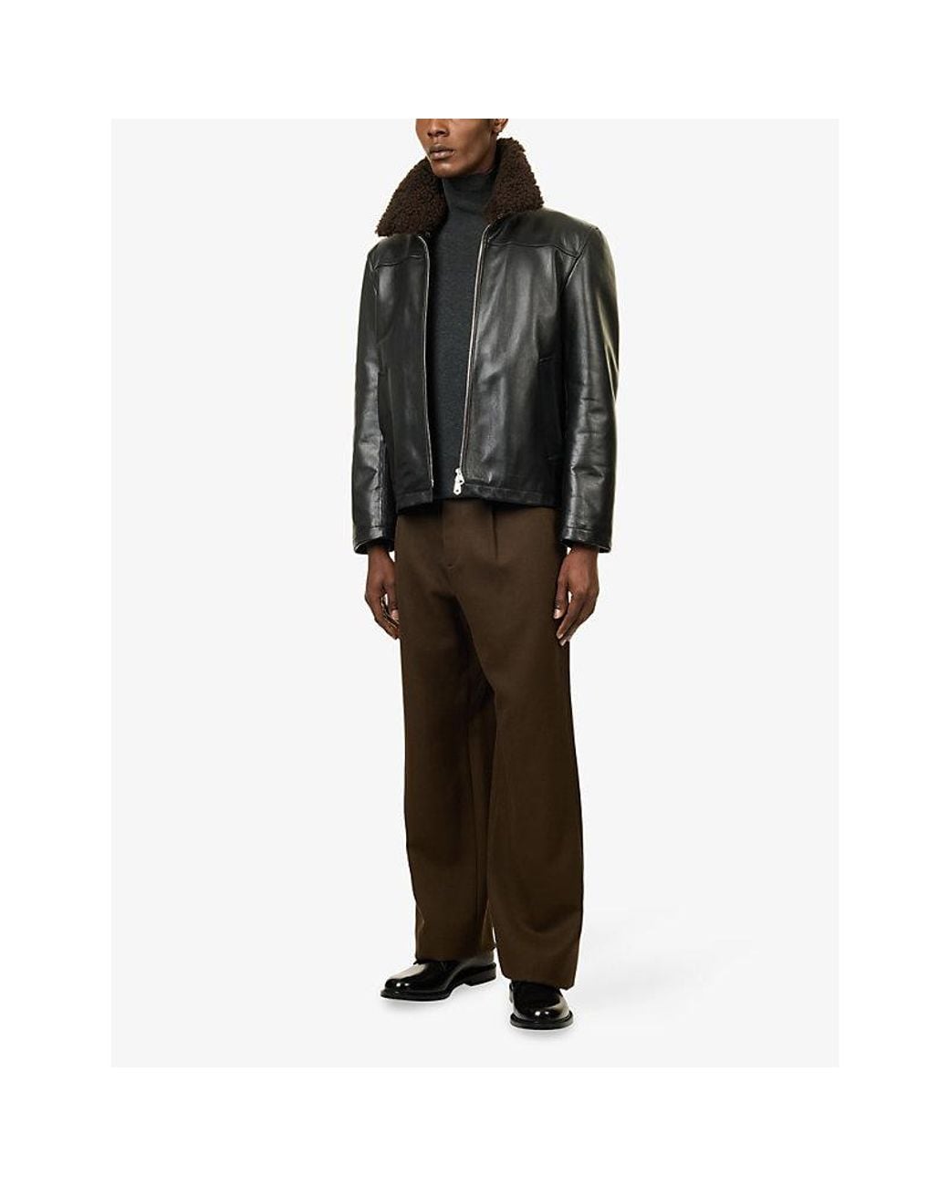 Paul Smith Black Shearling Leather Flight Jacket for men